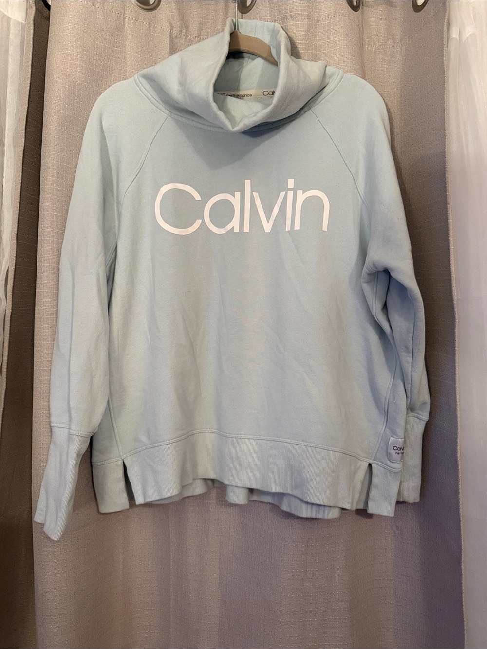 Calvin Klein Light Blue Cowl Neck Logo Sweater